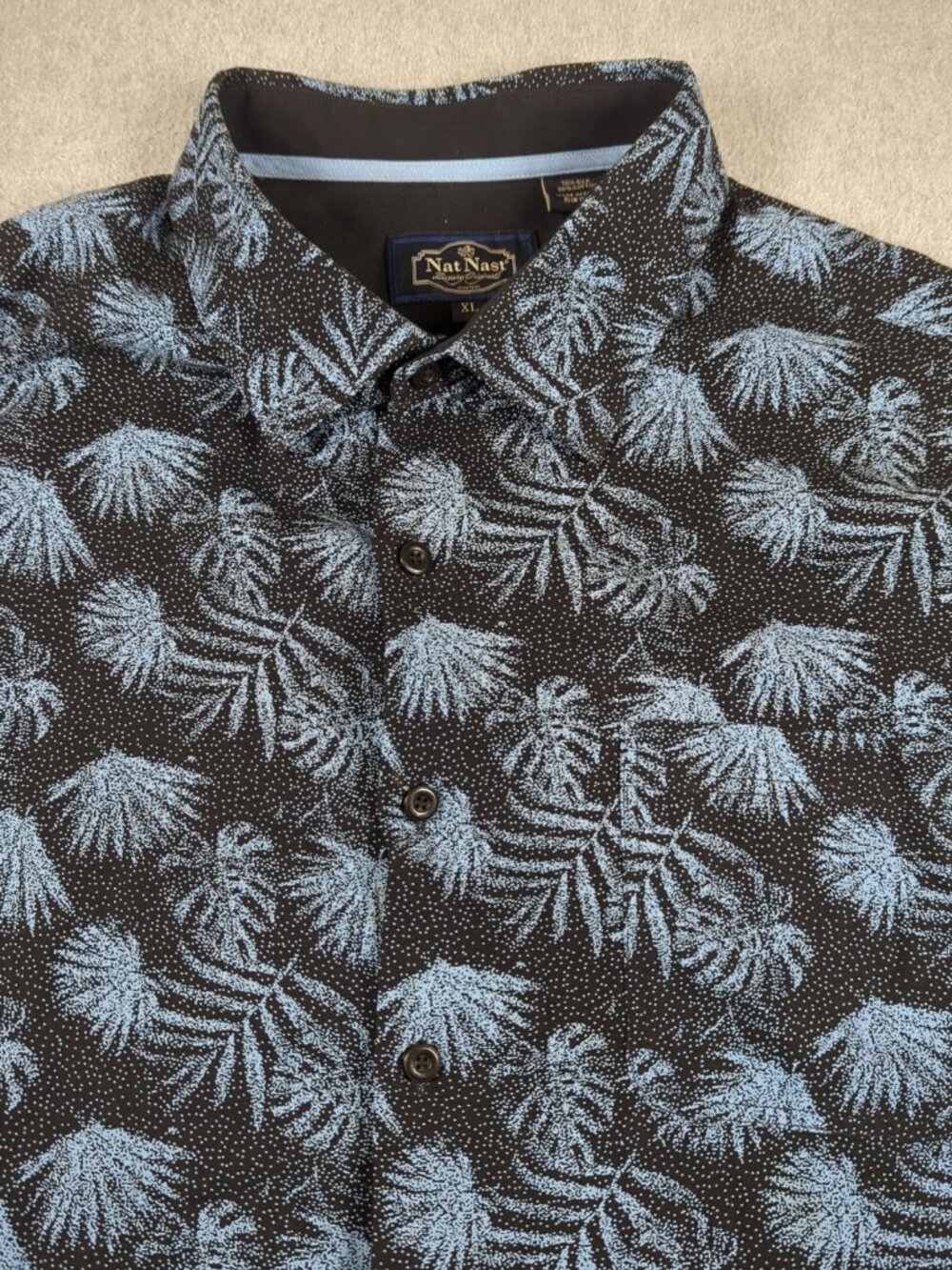 Nat Nast Shirt Men's XL Blue Floral Short Sleeve Silk Blend Luxury Originals